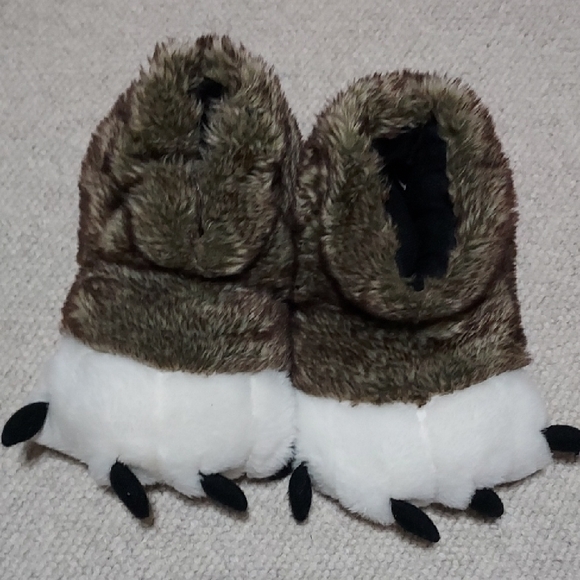 Lazy One Other - Lazy One Furry Monster Paw Slippers - Brown and White
